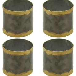Kirklands Home Table Linens|Galvanized Metal Gold Rim Napkin Rings, Set of 4