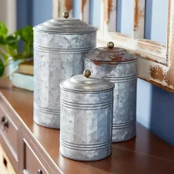 Outlet Galvanized Metal Lid 3-pc. Decorative Jar Set Decorative Bowls & Jars