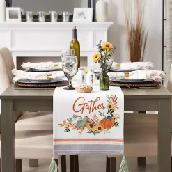 Kirklands Home Table Linens|Gather with Pumpkin Harvest Table Runner White
