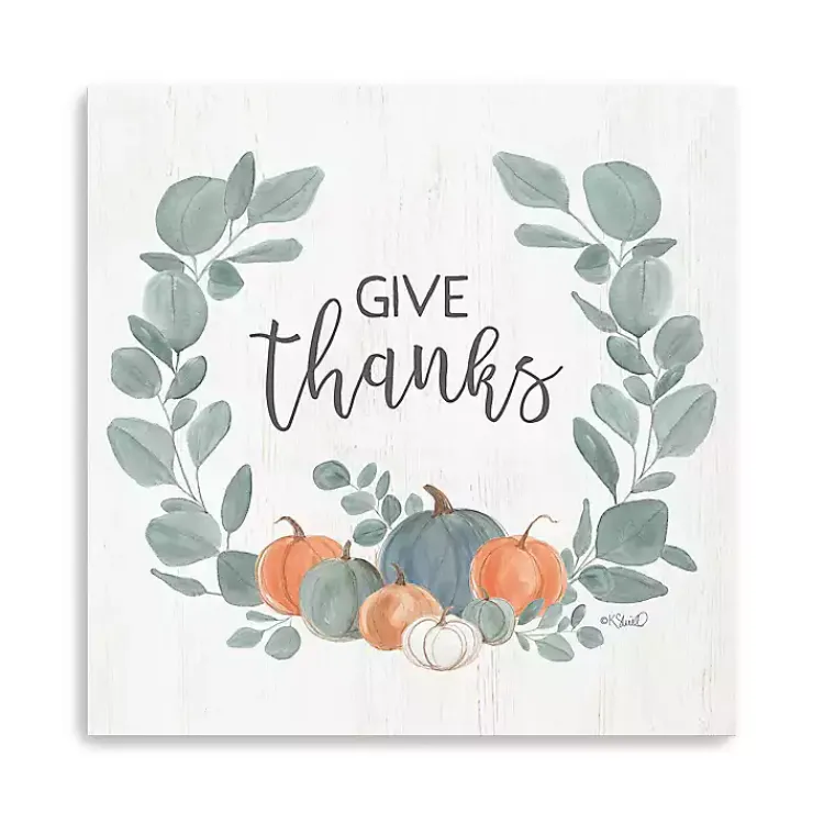 Online Give Thanks Eucalyptus Pumpkin Giclee Canvas Print Fall