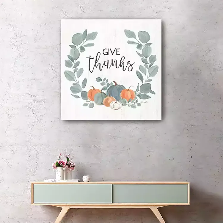 Online Give Thanks Eucalyptus Pumpkin Giclee Canvas Print Fall