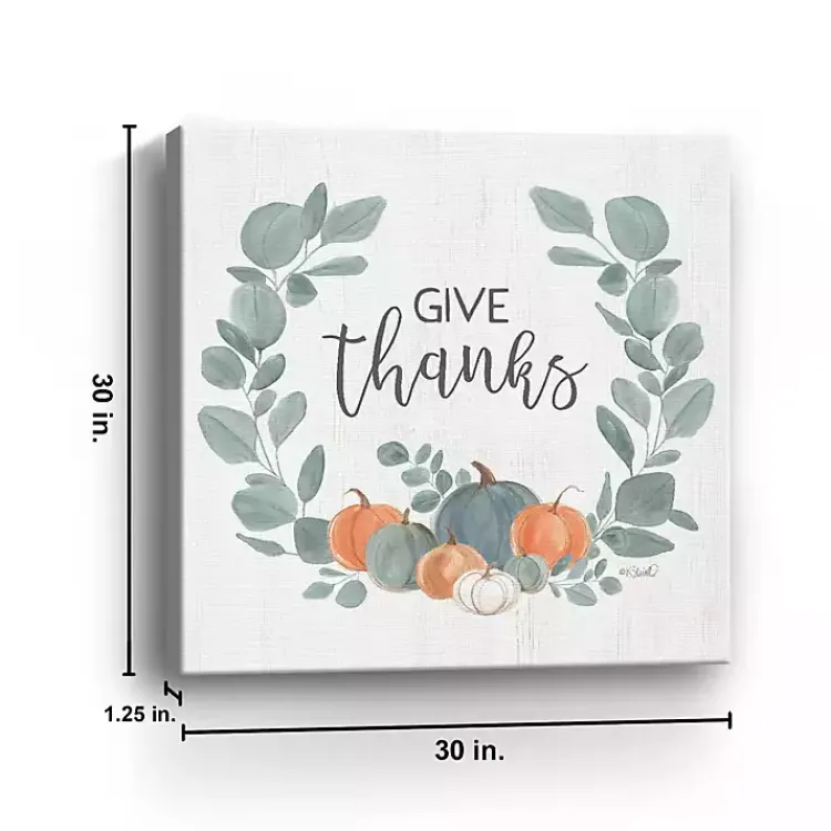 Online Give Thanks Eucalyptus Pumpkin Giclee Canvas Print Fall