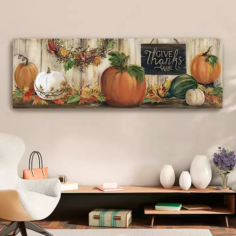 Hot Give Thanks Pumpkins Canvas Art Print Fall