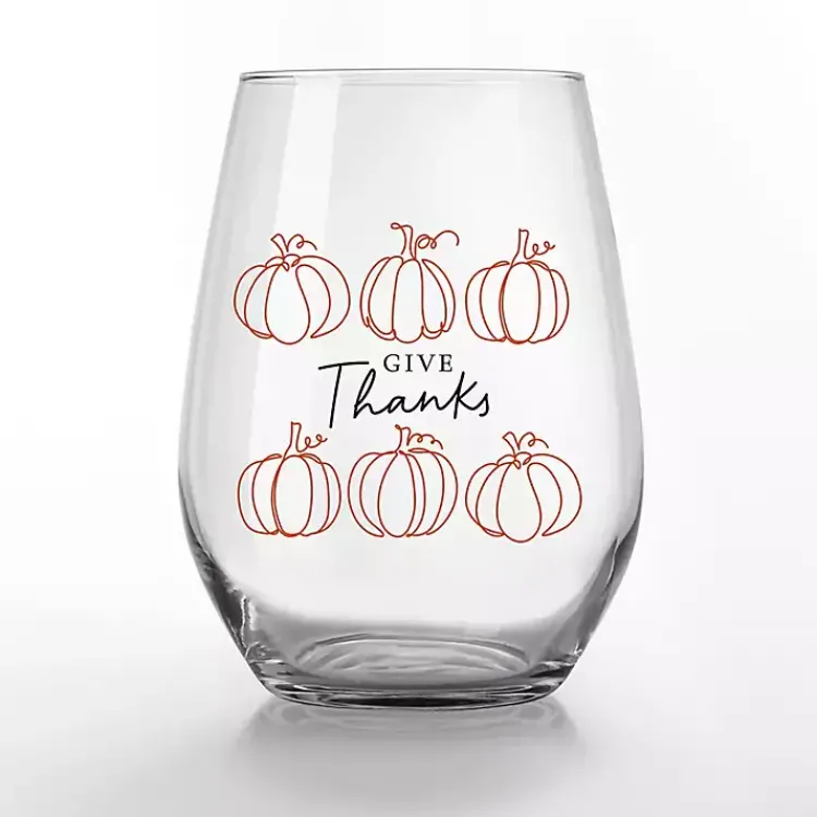 Online Give Thanks Pumpkins Wine Glasses, Set of 2 Fall