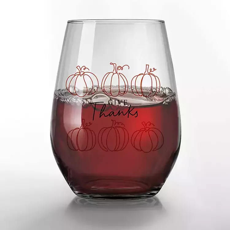 Online Give Thanks Pumpkins Wine Glasses, Set of 2 Fall