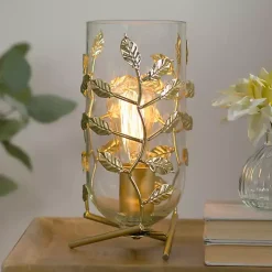 Kirklands Home Table Lamps|Glass Leaf Uplight Gold