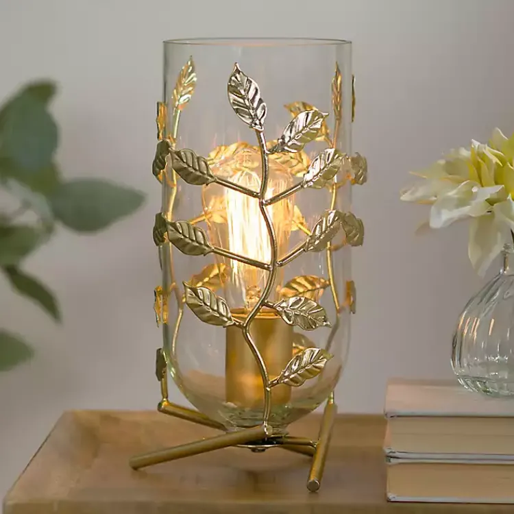 Kirklands Home Table Lamps|Glass Leaf Uplight Gold