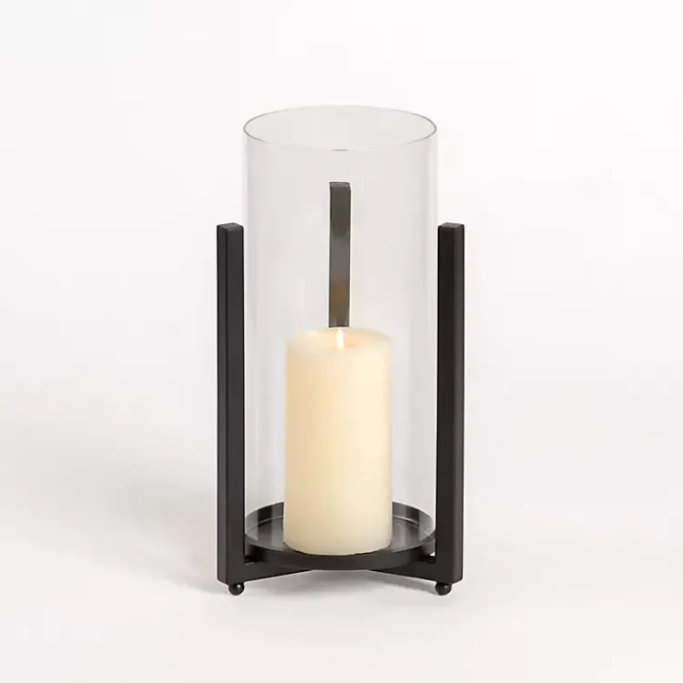 Best Glass Hurricane with Black Metal Stand, 9.5 in. Candle Holders