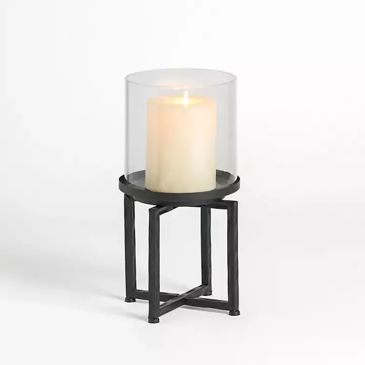 Best Glass Hurricane with Black Metal Stand, 16 in. Candle Holders
