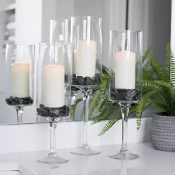 New Glass Stem Hurricanes, Set of 3 Candle Holders