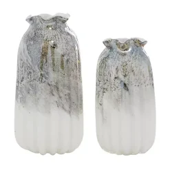New Glazed Gray Glass Vases, Set of 2 Vases
