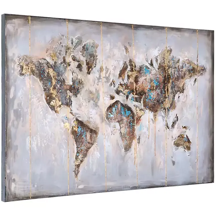 Kirklands Home Canvas Art|Glittering Abstract World Map Art Print, 47x32 in.