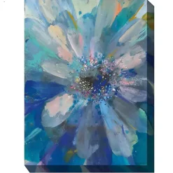 Kirklands Home Outdoor Wall Decor|Glittery Flower Outdoor Canvas Art Print Blue