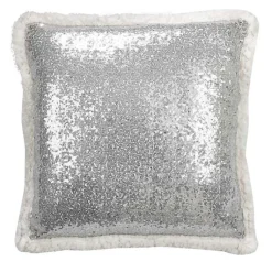 Hot Glittery Silver Sherpa Sequins Throw Pillow Pillows