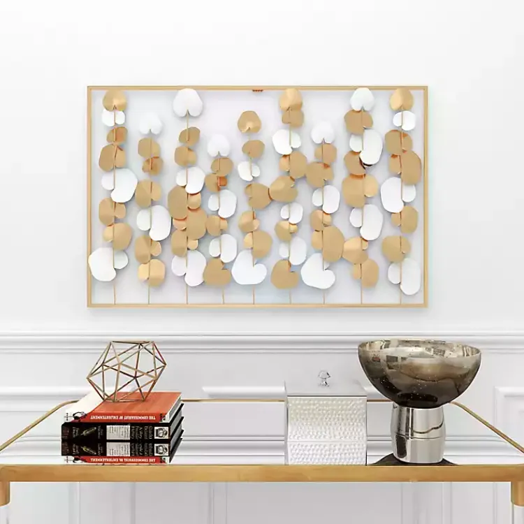 Kirklands Home Wall Plaques|Glossy Gold Leaves Framed Wall Plaque