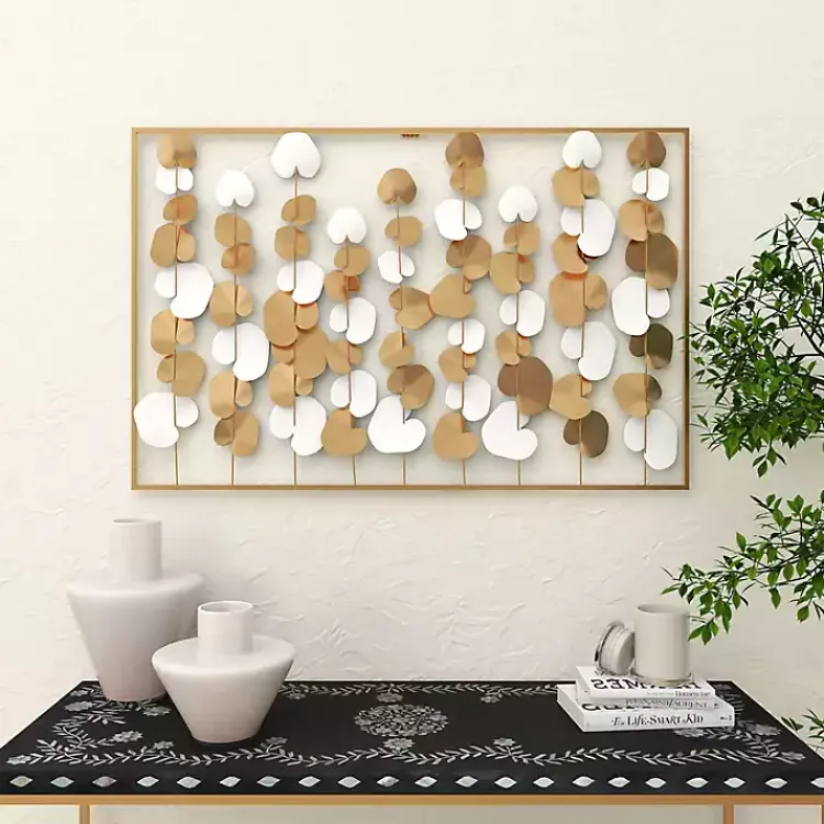 Kirklands Home Wall Plaques|Glossy Gold Leaves Framed Wall Plaque