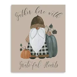 Gnome Pumpkin Grateful Hearts Giclee Canvas Print Fall