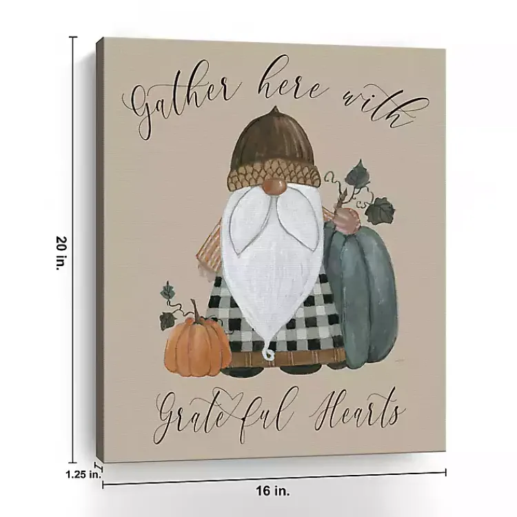 Gnome Pumpkin Grateful Hearts Giclee Canvas Print Fall