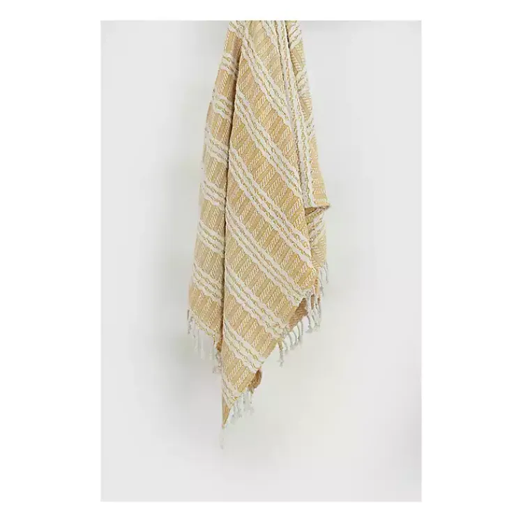 Hot Gold and Ivory Striped Cotton Throw Blankets & Throws