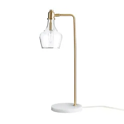 Kirklands Home Table Lamps|Gold and Marble Table Lamp with Glass Bell Shade Clear