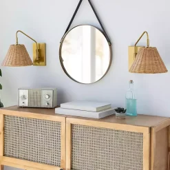 Clearance Gold and Rattan Wall Sconce Sconces