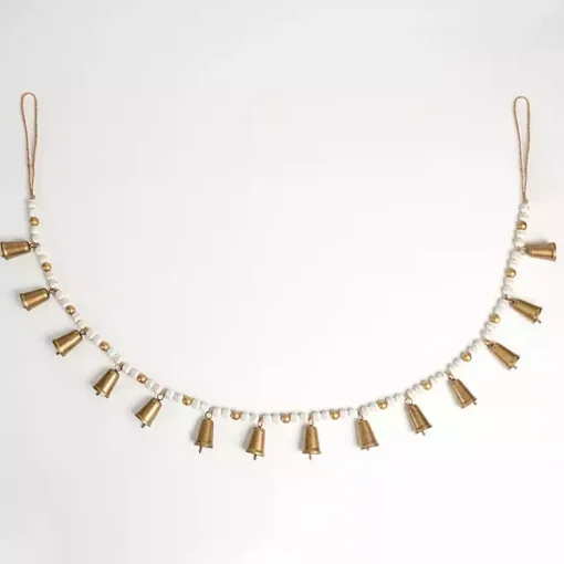 Outlet Gold and White Beaded Bell Garland Christmas Arrangements & Garland
