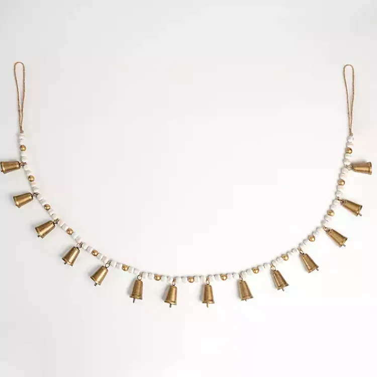 Outlet Gold and White Beaded Bell Garland Christmas Arrangements & Garland