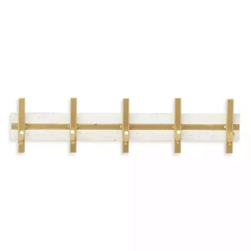 Kirklands Home Hooks|Gold and White 5-Hook Coat Rack