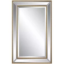 Kirklands Home Decorative Mirrors|Beaded Double Frame Beveled Wall Mirror Gold