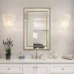 Kirklands Home Decorative Mirrors|Beaded Double Frame Beveled Wall Mirror Gold