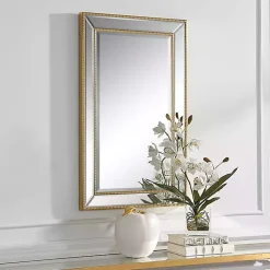 Kirklands Home Decorative Mirrors|Beaded Double Frame Beveled Wall Mirror Gold