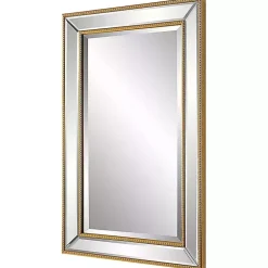 Kirklands Home Decorative Mirrors|Beaded Double Frame Beveled Wall Mirror Gold