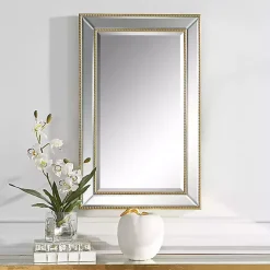 Kirklands Home Decorative Mirrors|Beaded Double Frame Beveled Wall Mirror Gold