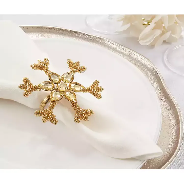 Kirklands Home Table Linens|Beaded Snowflake Napkin Rings, Set of 4 Gold