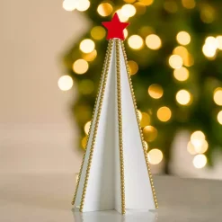 Clearance Gold Beaded Wood Christmas Tree, 13 in. Christmas Decorations