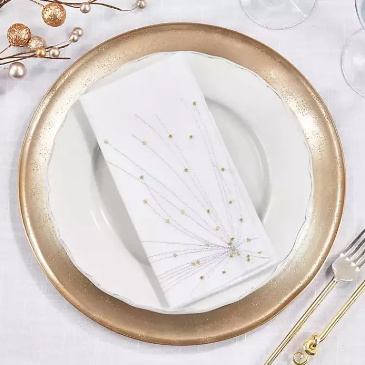 Kirklands Home Table Linens|Gold Cascading Firework Napkins, Set of 4 White