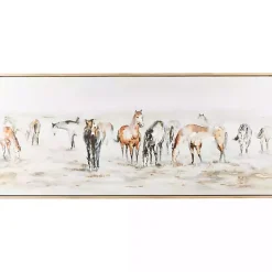 Kirklands Home Canvas Art|Gold Foil Wild Horses Framed Canvas Art Print