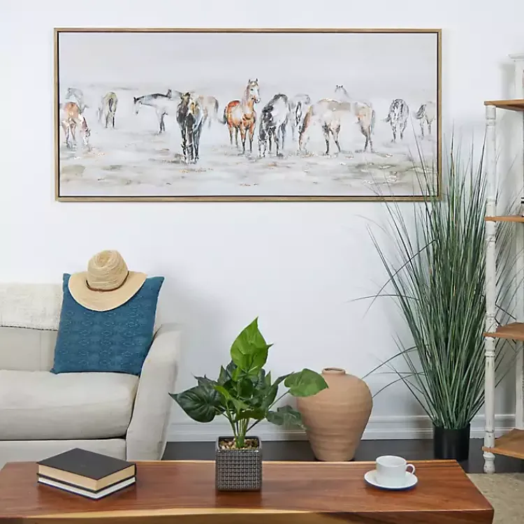 Kirklands Home Canvas Art|Gold Foil Wild Horses Framed Canvas Art Print