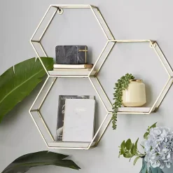 Kirklands Home Shelves|Frame Marble Honeycomb Wall Shelf Gold