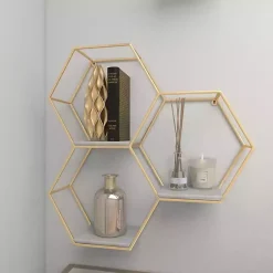 Kirklands Home Shelves|Frame Marble Honeycomb Wall Shelf Gold
