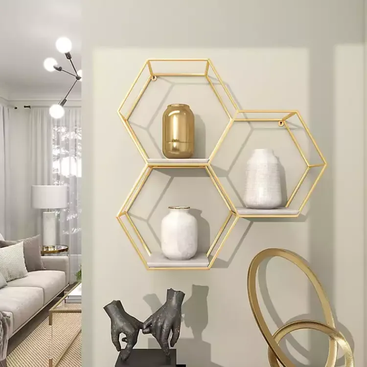 Kirklands Home Shelves|Frame Marble Honeycomb Wall Shelf Gold