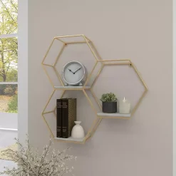 Kirklands Home Shelves|Frame Marble Honeycomb Wall Shelf Gold