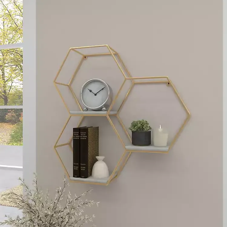 Kirklands Home Shelves|Frame Marble Honeycomb Wall Shelf Gold