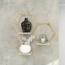 Kirklands Home Shelves|Frame Marble Honeycomb Wall Shelf Gold