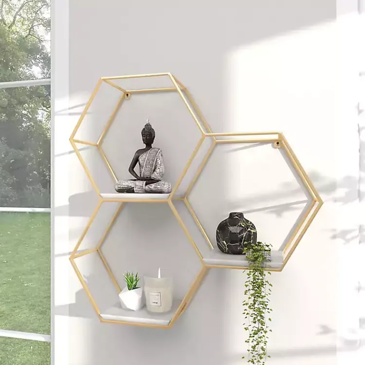 Kirklands Home Shelves|Frame Marble Honeycomb Wall Shelf Gold