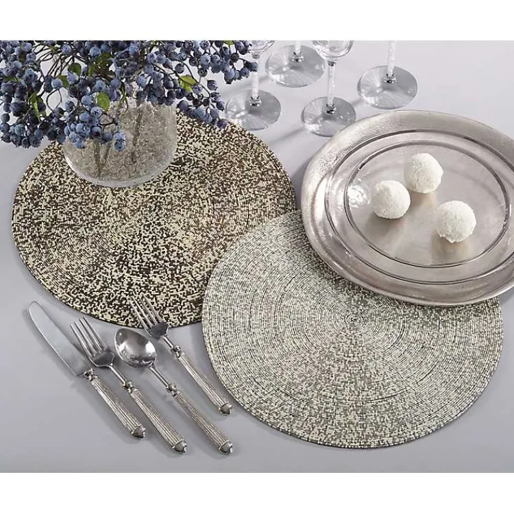 Kirklands Home Table Linens|Gold Glass Beaded Round Placemats, Set of 4