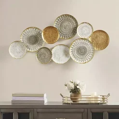Kirklands Home Wall Plaques|Gray White Metal Connected Circle Wall Plaque Gold
