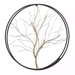 Kirklands Home Wall Plaques|Gold Iron Leaf-Less Tree Round Frame Wall Plaque Black