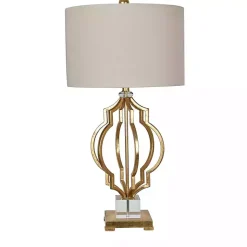 Kirklands Home Table Lamps|Gold Leaf Caged Table Lamp Tan
