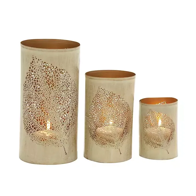 Outlet Gold Leaf Metal Candle Holders, Set of 3 Candle Holders